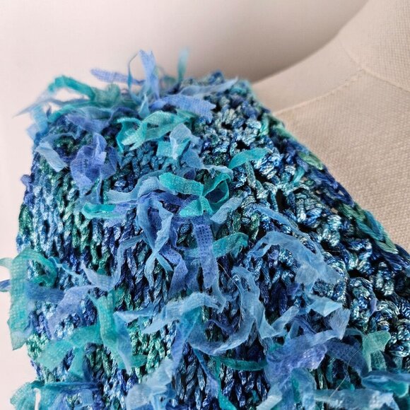 Handmade Knit Sweater Tank Top Sz Large All Over Fringe Hippie Boho Unique - Picture 5 of 9